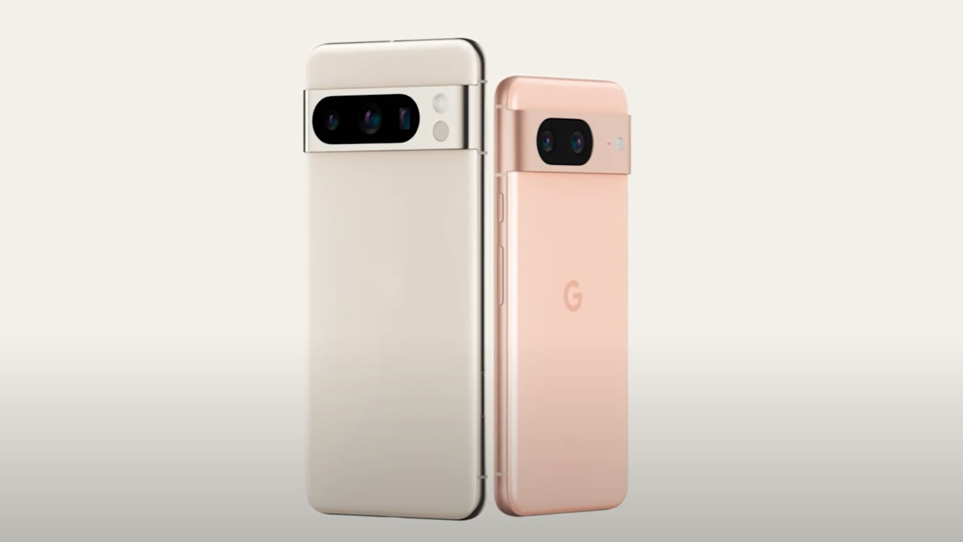 Google Pixel 9 smartphones in porcelain and rose gold colors, showcasing the back design and camera bar