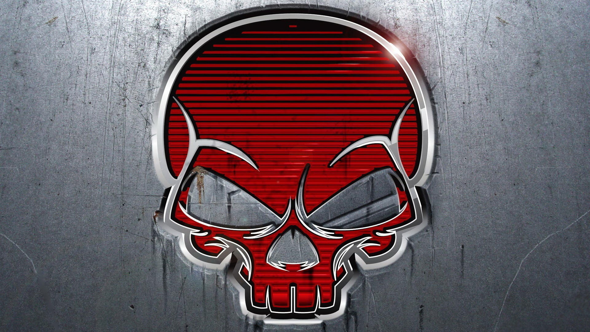 Red and Silver Metallic Skull on Metal Background