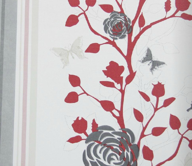 Modern Floral Wallpaper Red And Gray Eclectic By