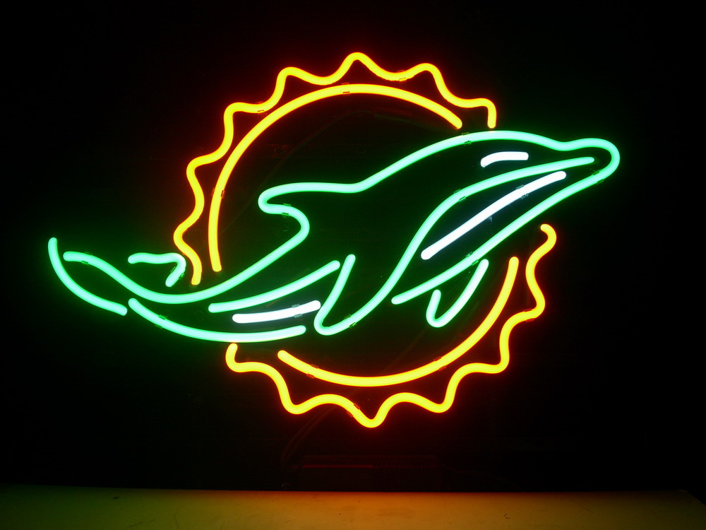 Details About New Logo Miami Dolphins Real Glass Neon Light Beer