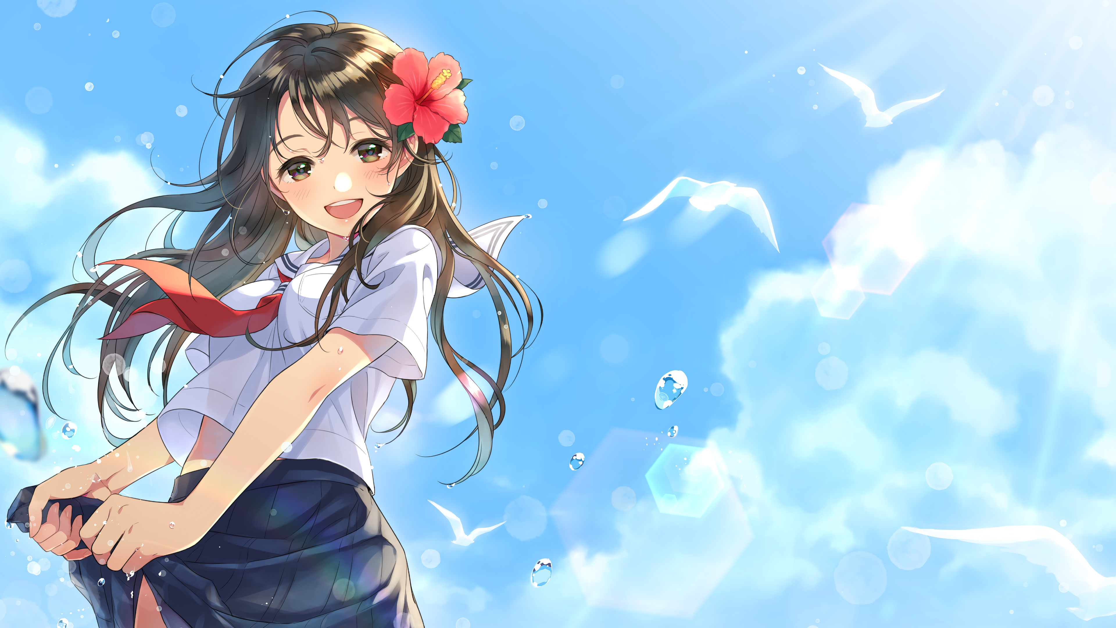 Happy Anime Girl Student Uniform 4K Wallpaper 4632