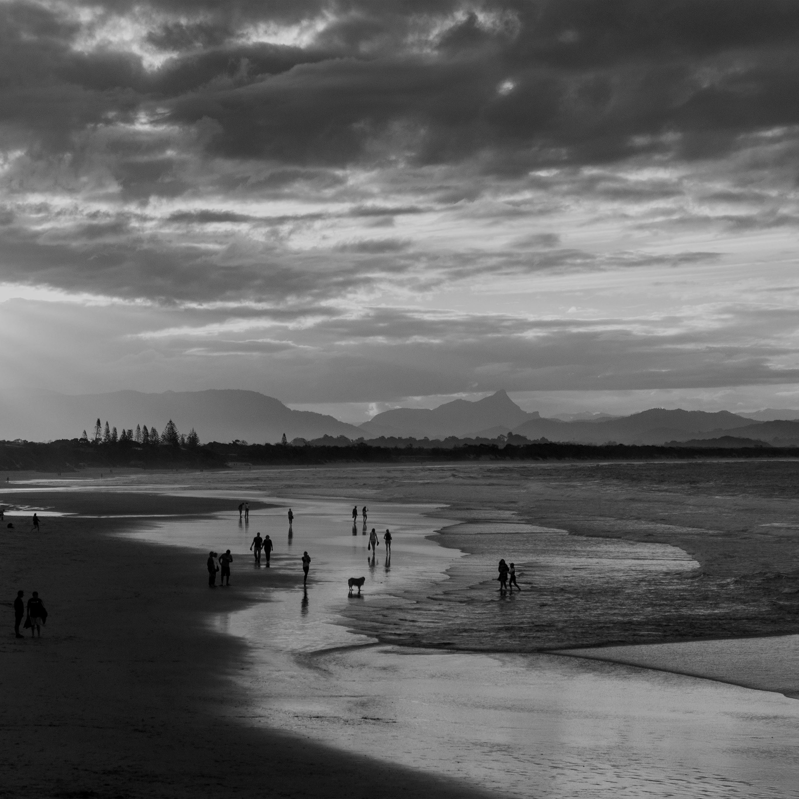 Sea Sunset Beach Dawn Summer Dark Bw iPad Pro Wallpaper