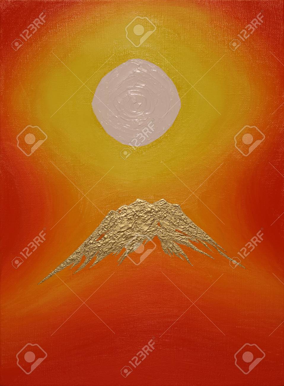 Sunrise And Gold Mount Fuji Of Vermillion Background Royalty