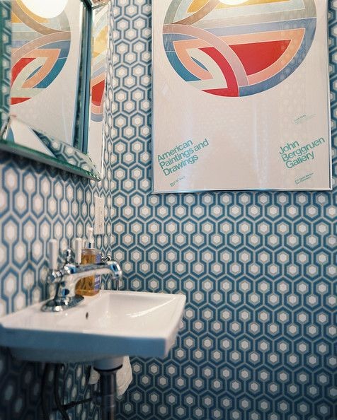 David Hicks Hexagon Patterned Wallpaper In A Powder Room Frank