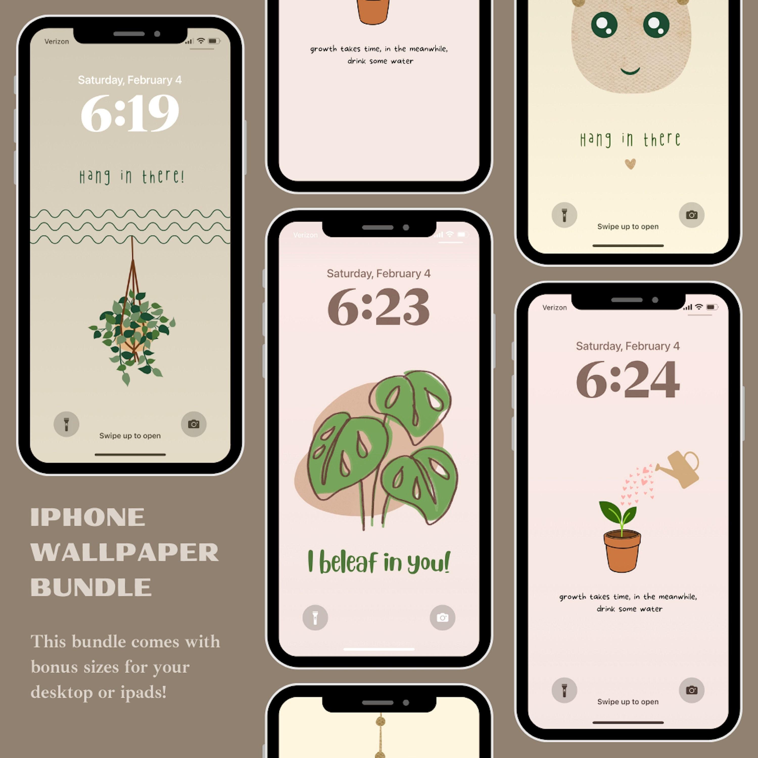 Plant Themed Cute Phone Wallpaper Bundle Inspiring Quotes