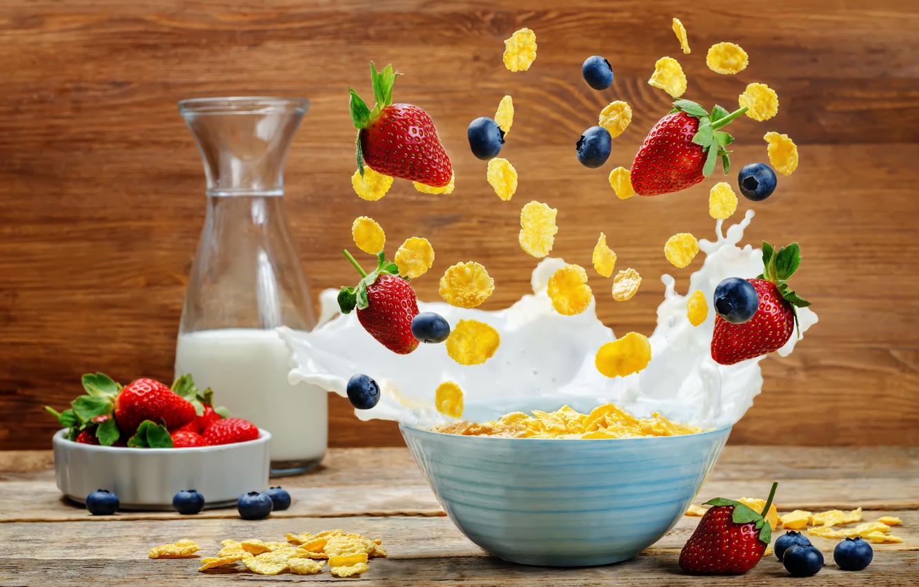 Wallpaper Berries Bottle Breakfast Milk Cereal Splash Image