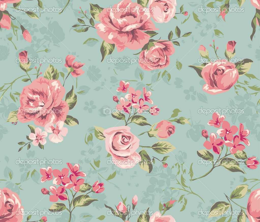 Wallpaper For Blue Vintage Floral Background