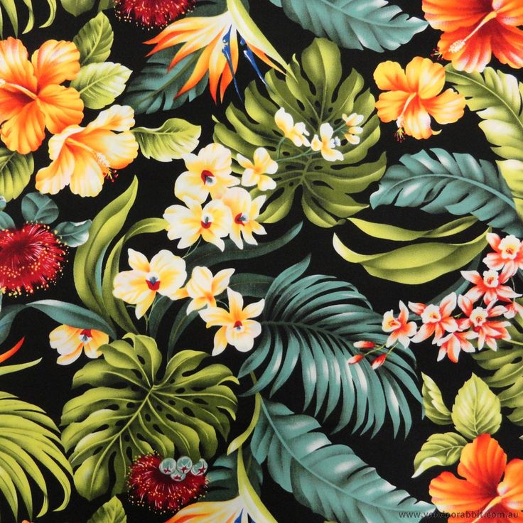 Trans Pacific Textiles Hawaiian Tropical Floral Black 112cm Inch