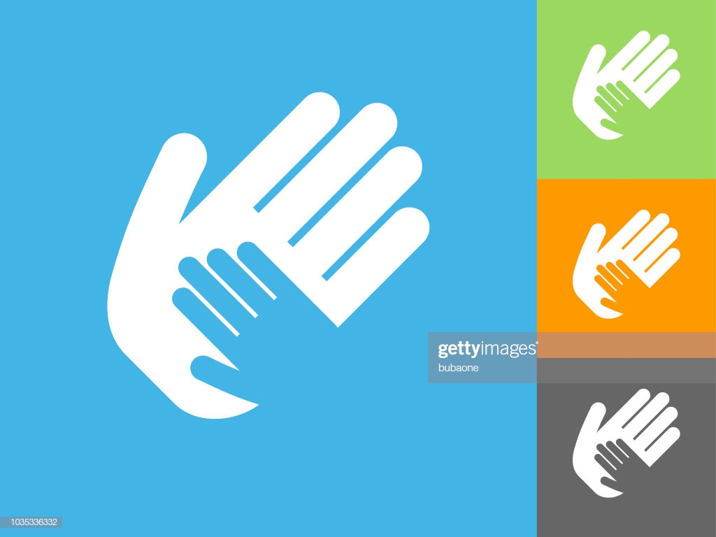 Helping Child Hand Flat Icon On Blue Background Stock Illustration