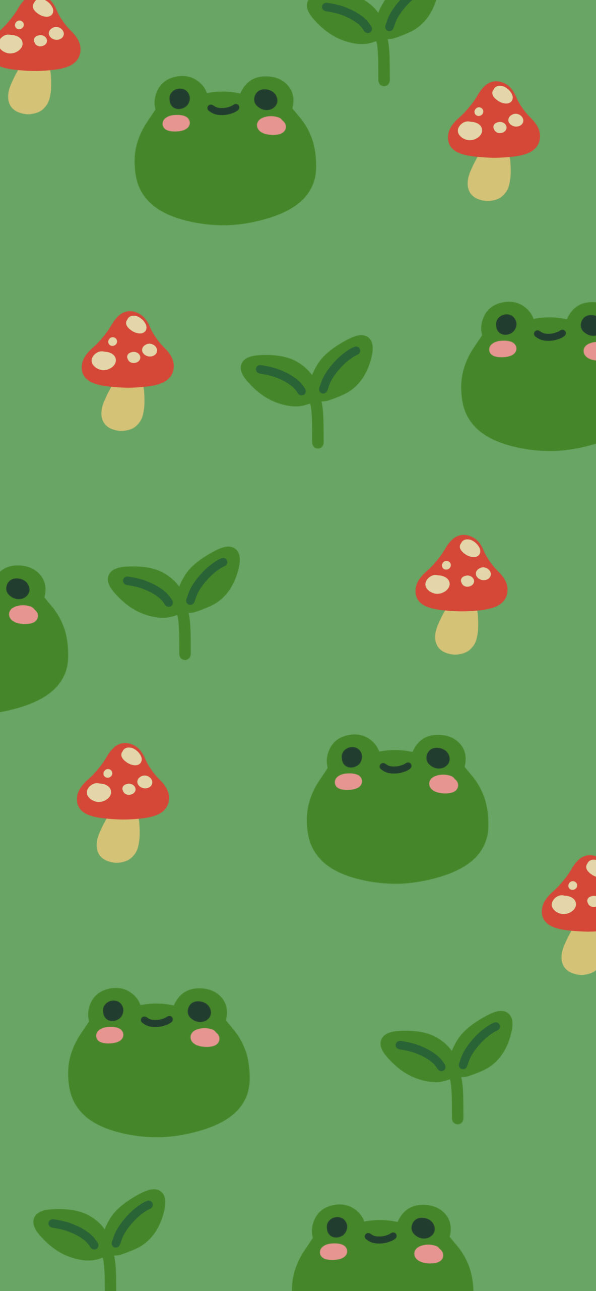 Kawaii Frog Mushroom Green Wallpaper