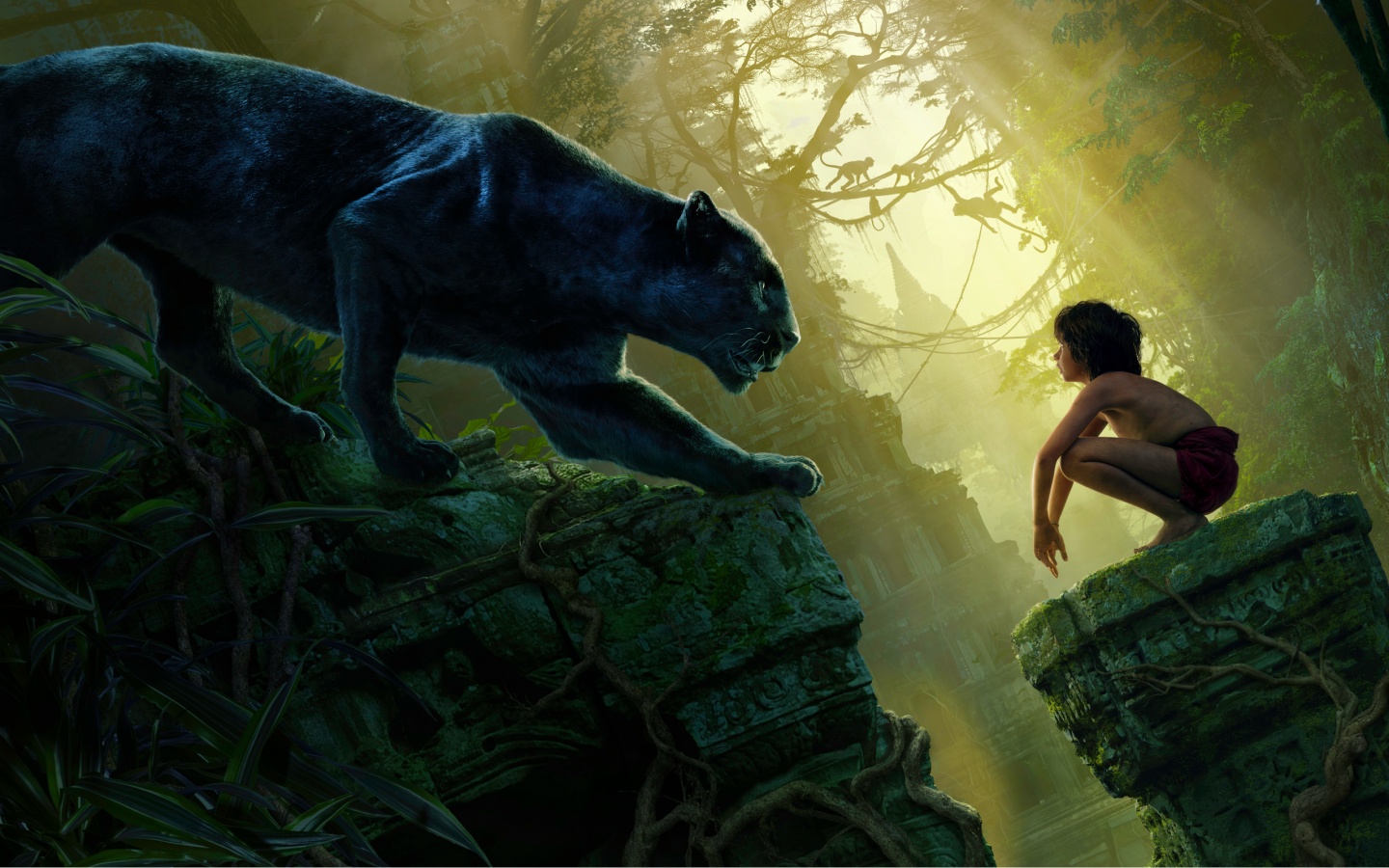 Mowgli Bagheera Black Panther The Jungle Book Wallpaper