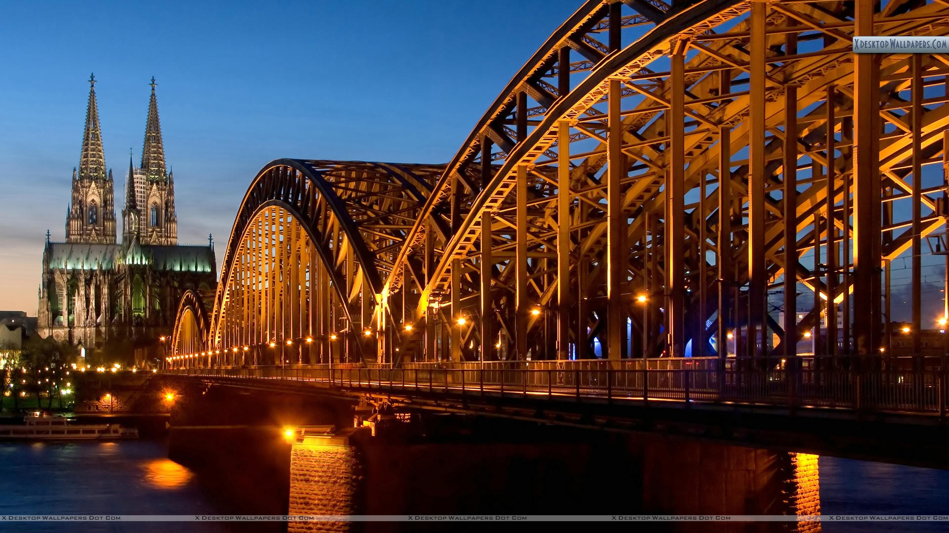 Cathedral And Hohenzollern Bridge At Night Cologne Germany Wallpaper
