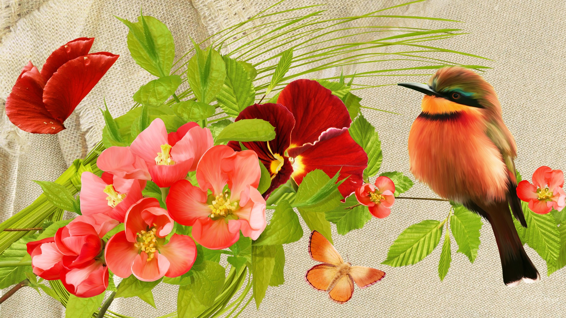 Pretty Birds Flowers wallpaper   ForWallpapercom