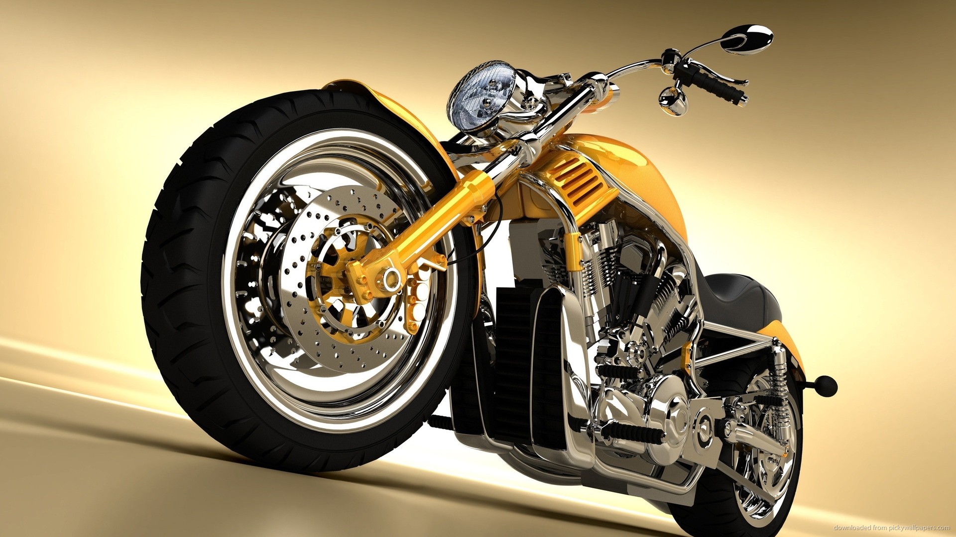 A Gleaming Gold Harley Davidson Motorcycle in Close-Up