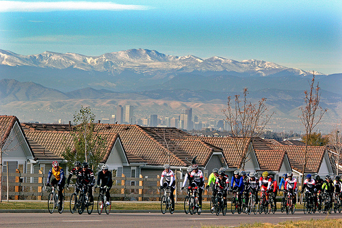 Denver Colorado In The Background Cyclists Up Front Photo