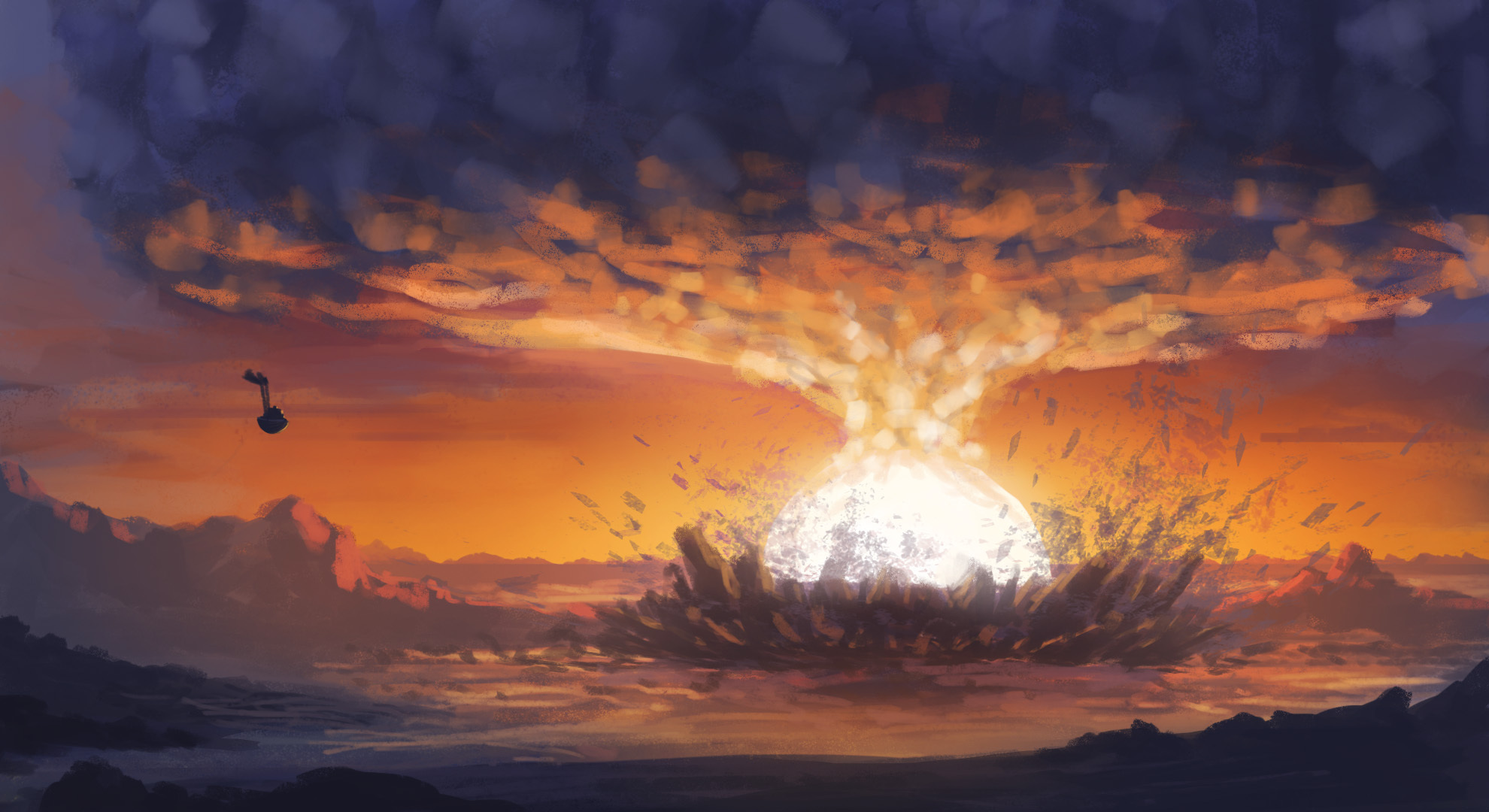 Explosion Painting Destruction Sunset Art Smoke HD Wallpaper