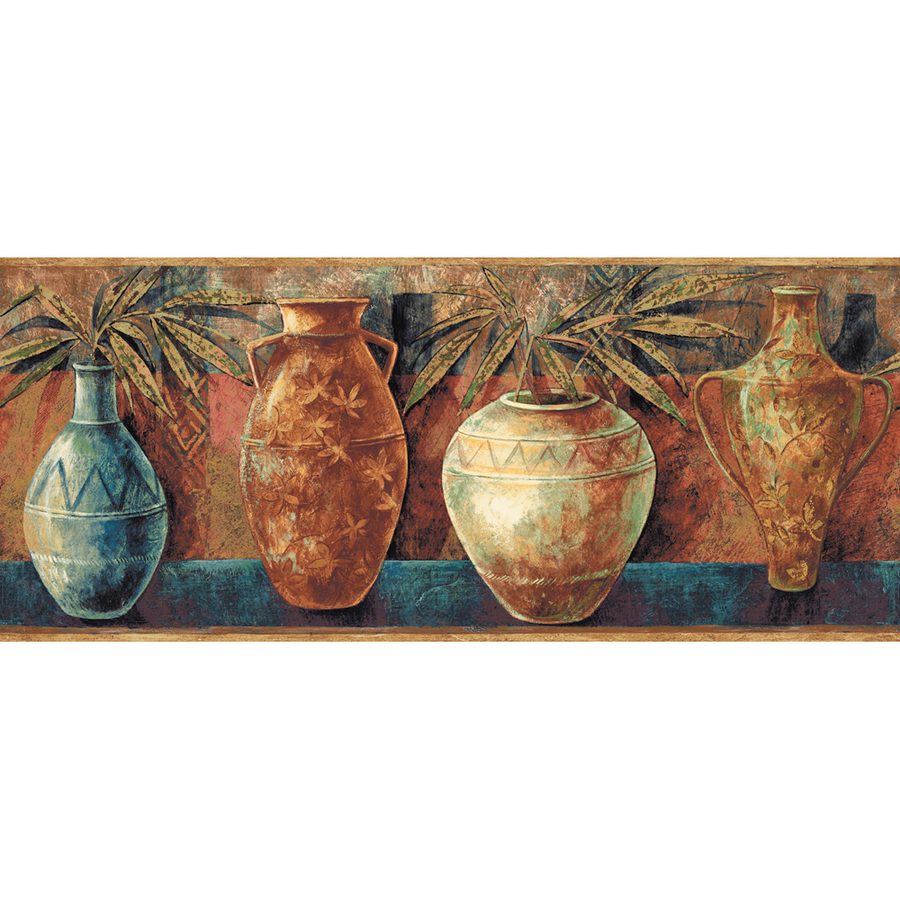 Shop Allen Roth Orange Ethnic Vases Prepasted Wallpaper