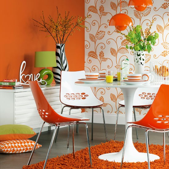 Modern orange dining room Dining room decoration Orange theme
