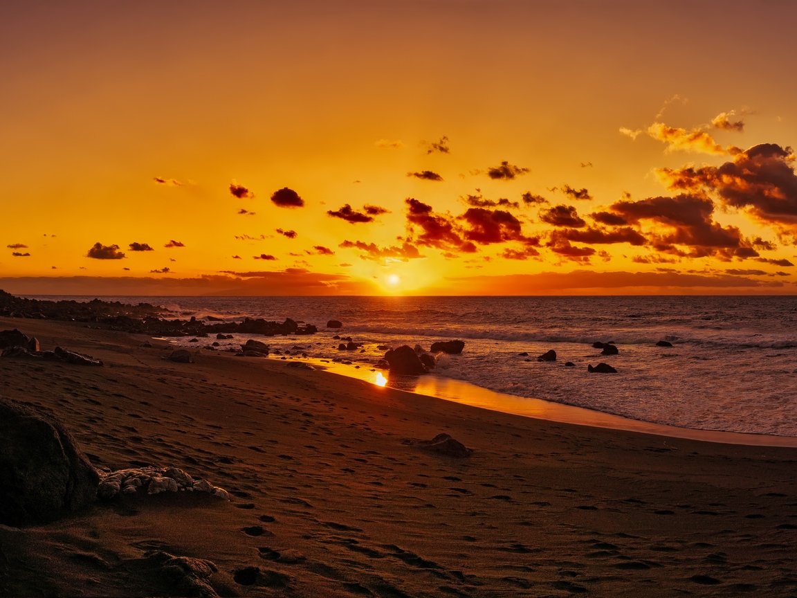 Wallpaper Ocean Sunset Shore Sand Stones
