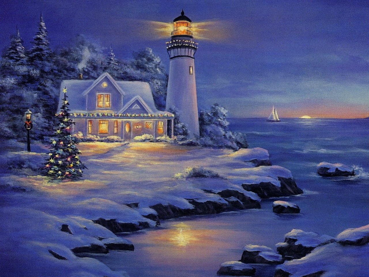 christmas lighthouses