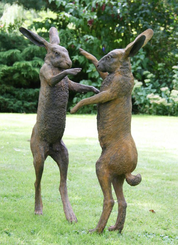 Boxing Hares Mad March Life Size Resin Statues Sculpture