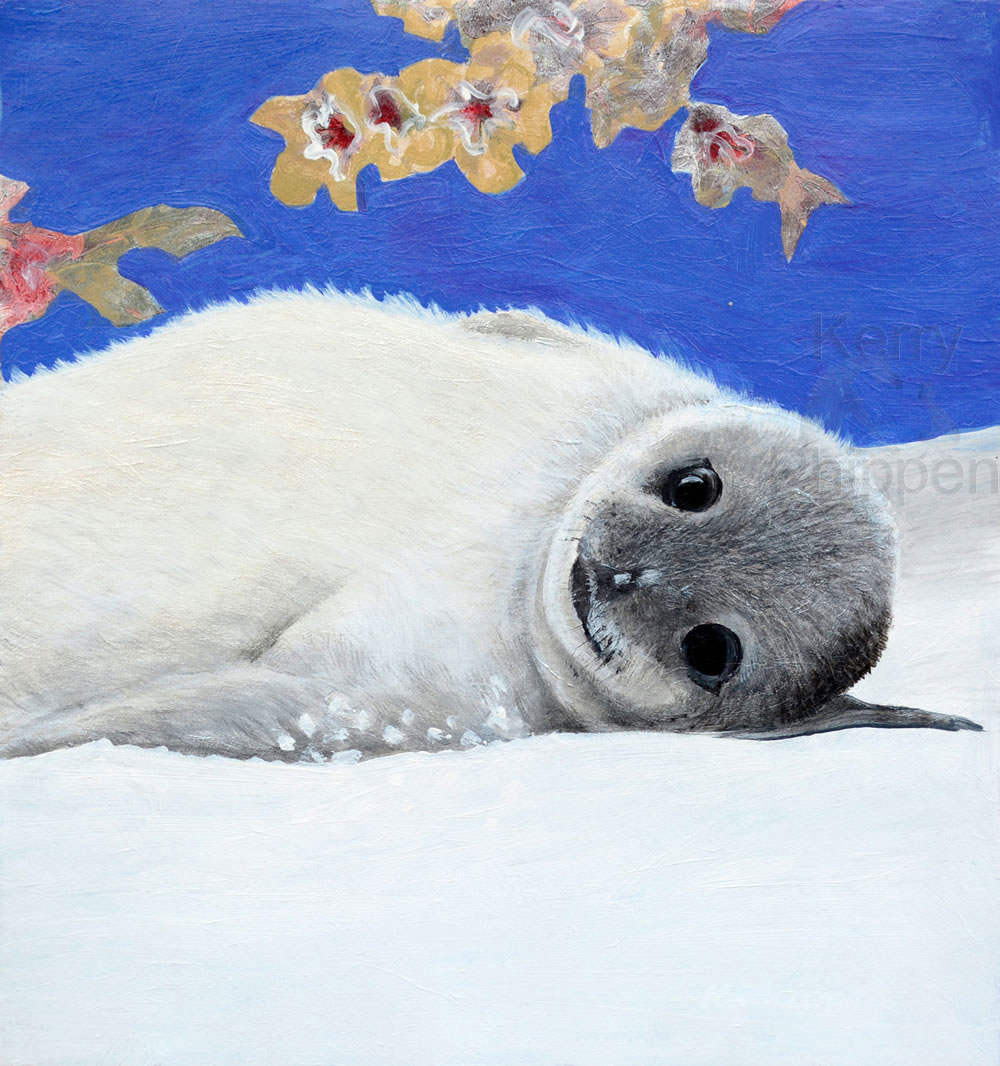 Seal Pup Painting Small Square Artwork For Sale Framed Original