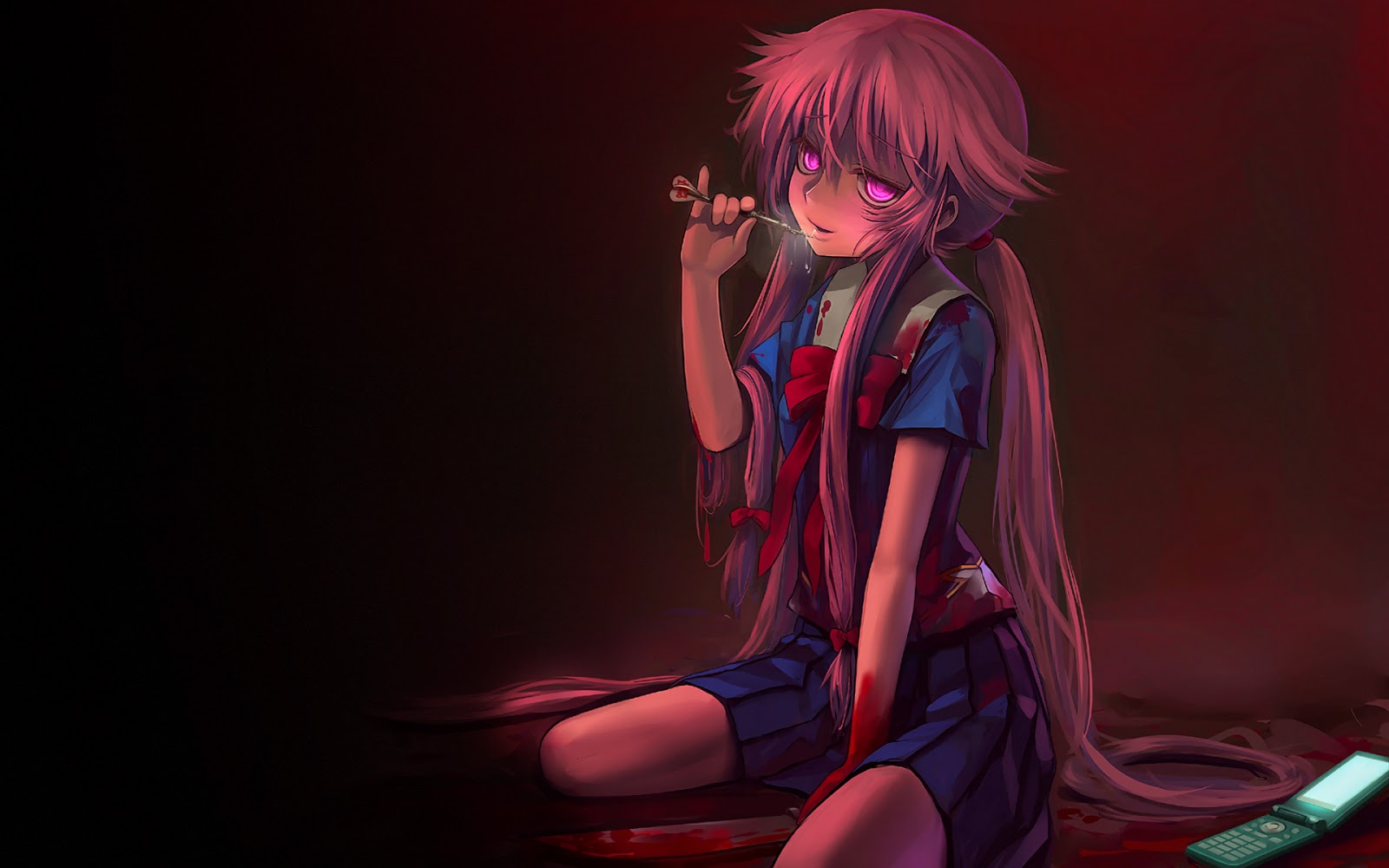 Future Diary Yuno Gasai Anime Girl Blood Stain Knife Yandere HD