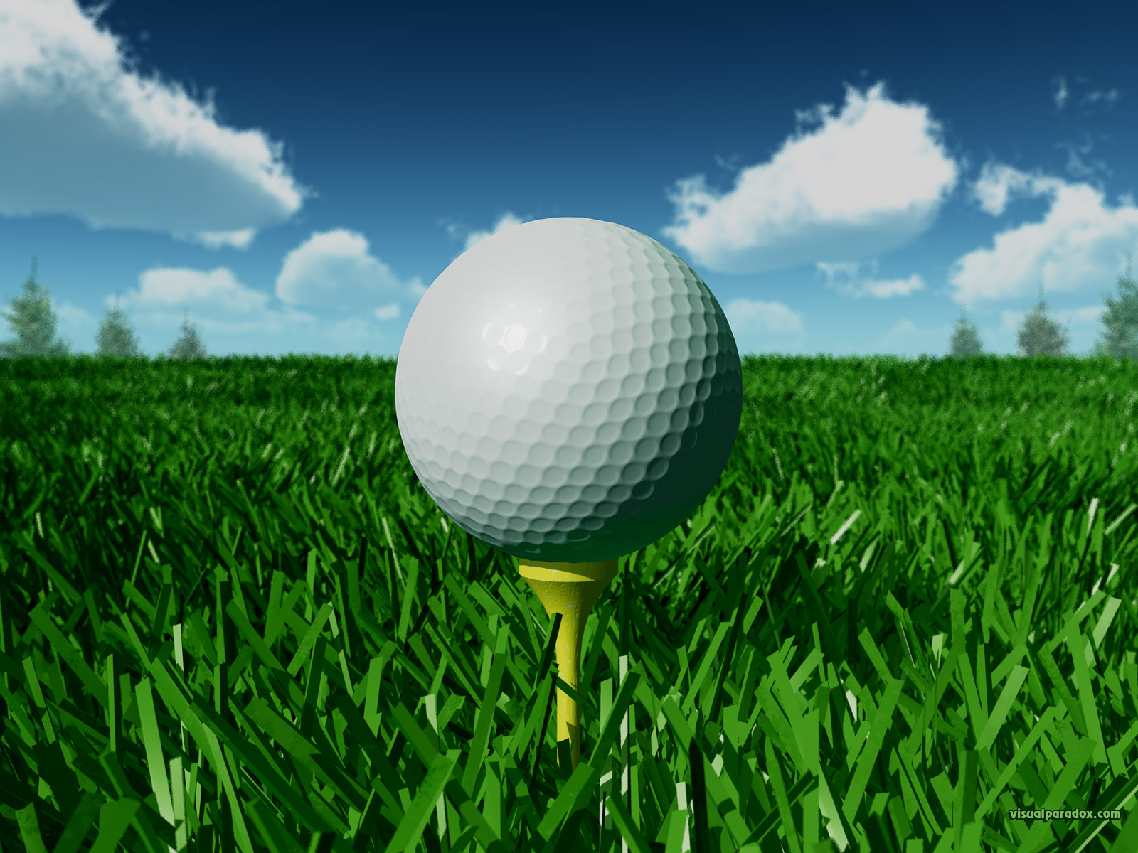 golf golfball tee off fairway grass day closeup ball 3d