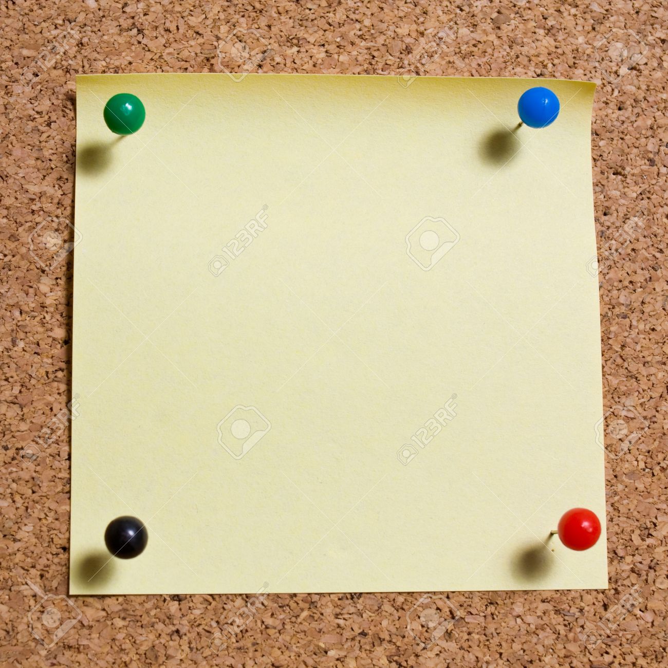 Yellow Memo Stick On Cork Board Background Stock Photo Picture