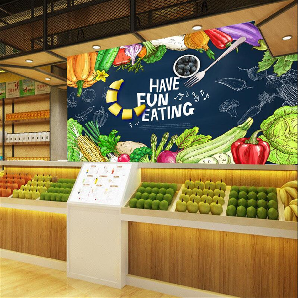 Custom Fresh Supermarket Fruit And Vegetable Shop Wall Paper 3d