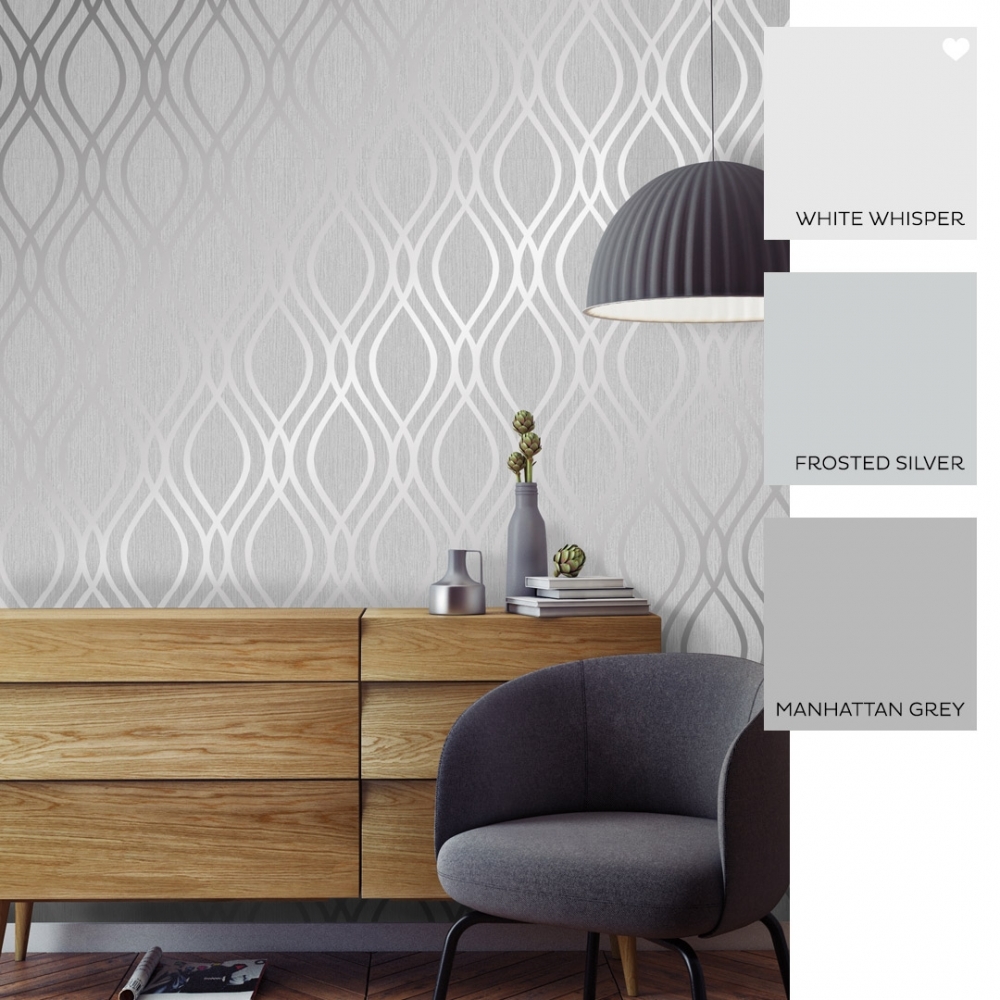 Henderson Interiors Camden Wave Wallpaper Soft Grey Silver