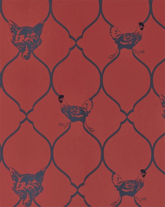 Fox Hen Wallpaper A Red With Clever Trellis Design