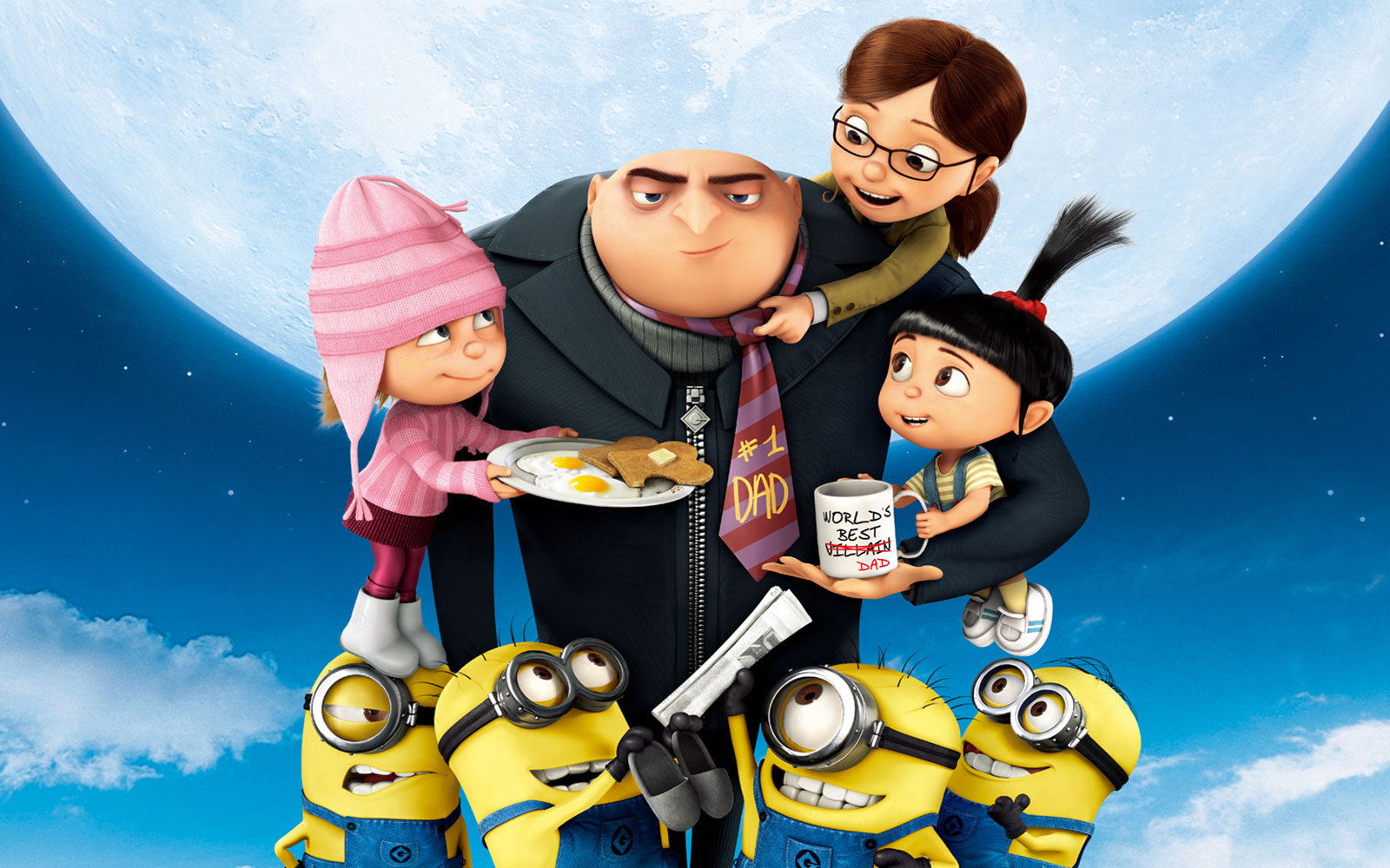 Gru with his daughters and minions from Despicable Me, celebrating Father's Day