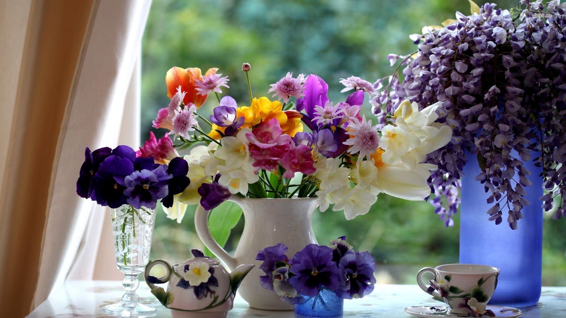 Wildflowers In Vases Wallpaper Flower