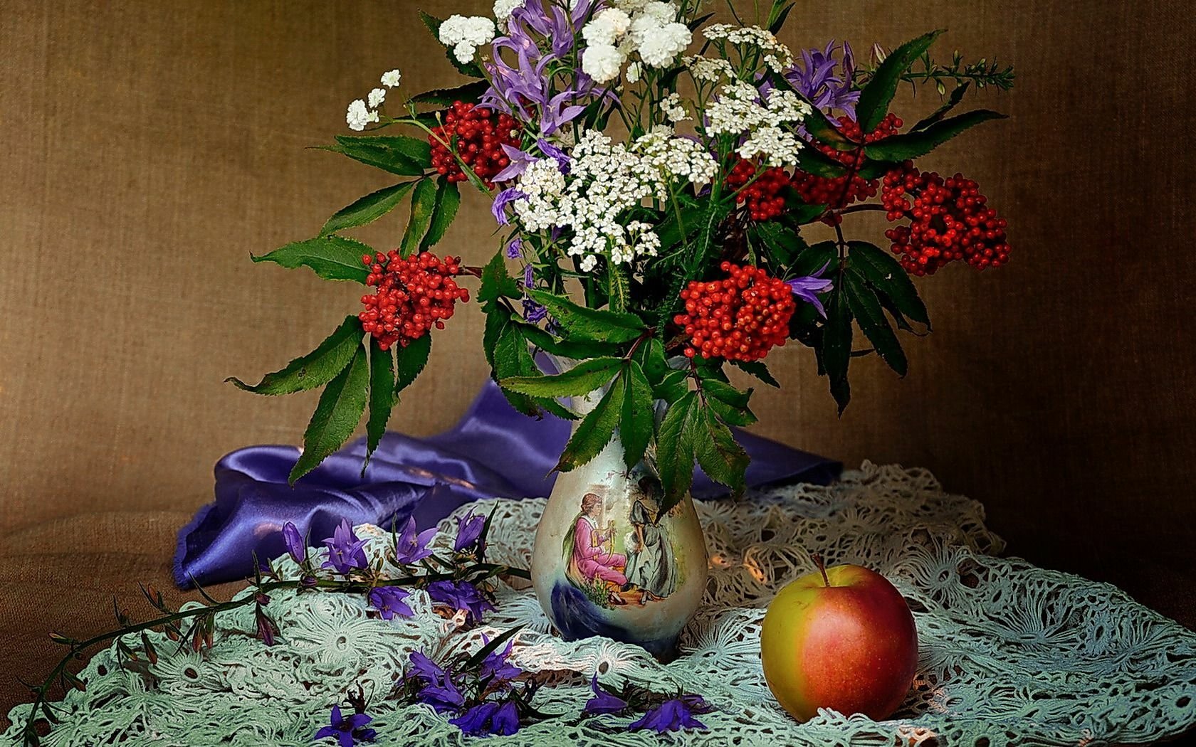 Apple Scarf Vase Flower Photography Still Life Wallpaper