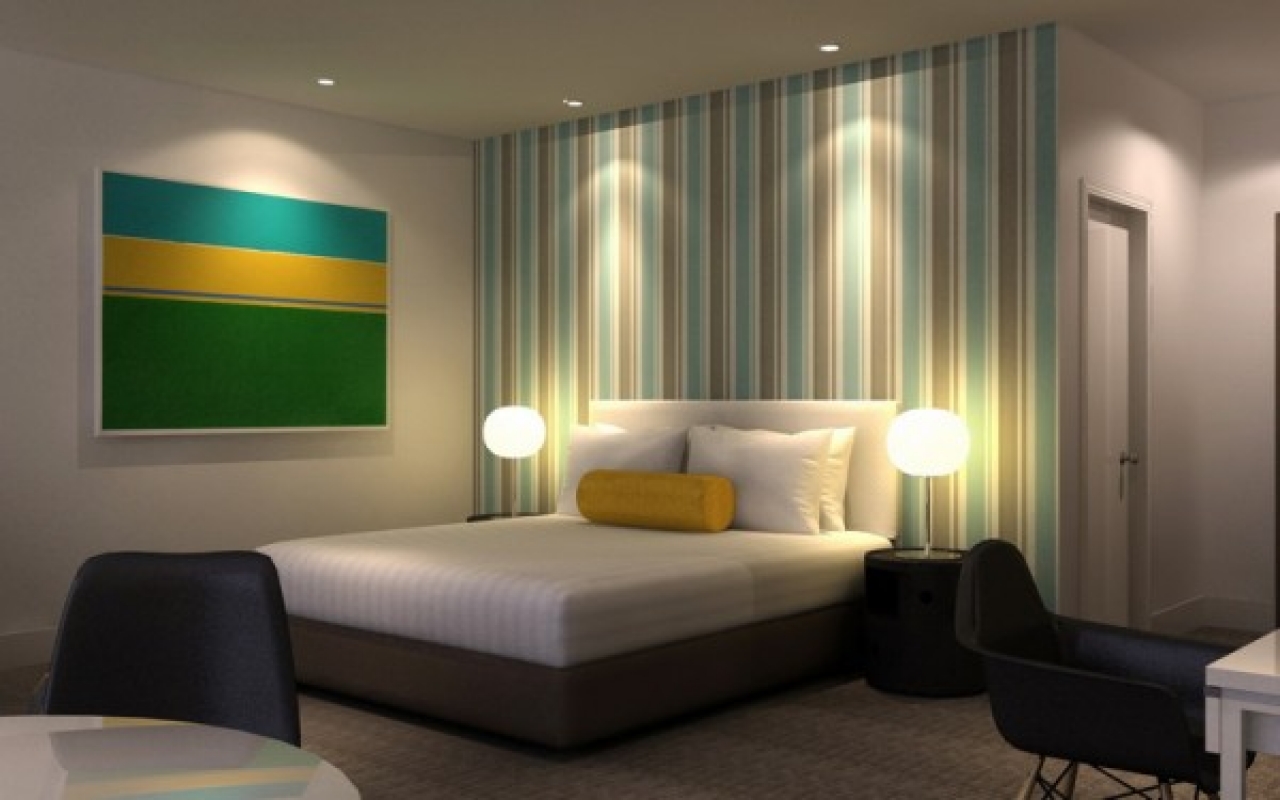 Modern Bedroom Designs With Green Stripes Wallpaper Picture