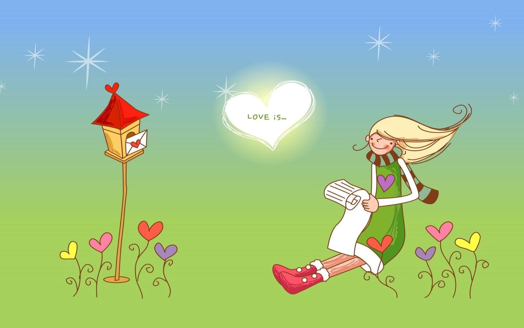 Girl Letter Love Suspense Grass Illustration Stock Photos