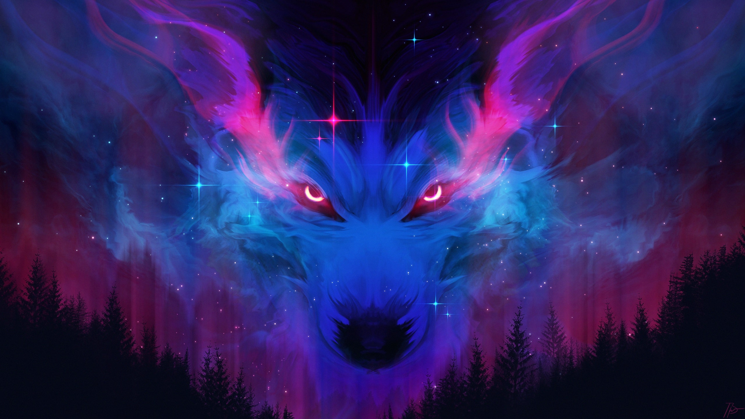 Fantasy Wolf Fantasy Animals Night Stars HD Wallpaper Background