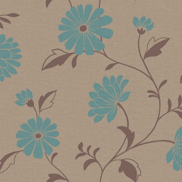 Feature Floral Wallpaper Taupe Blue Beige Chelsea