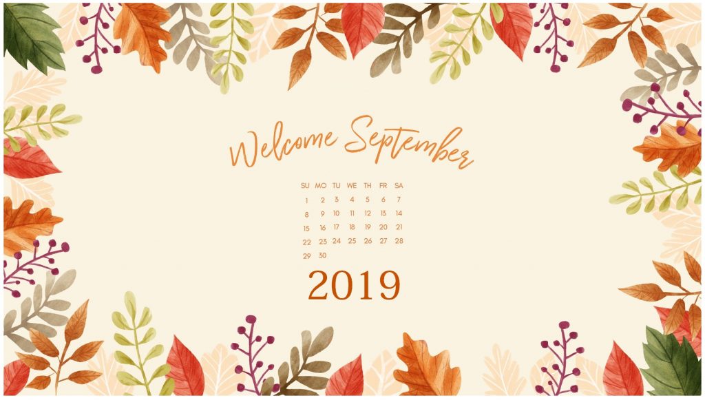 Floral September Desktop Background Printable Calendar