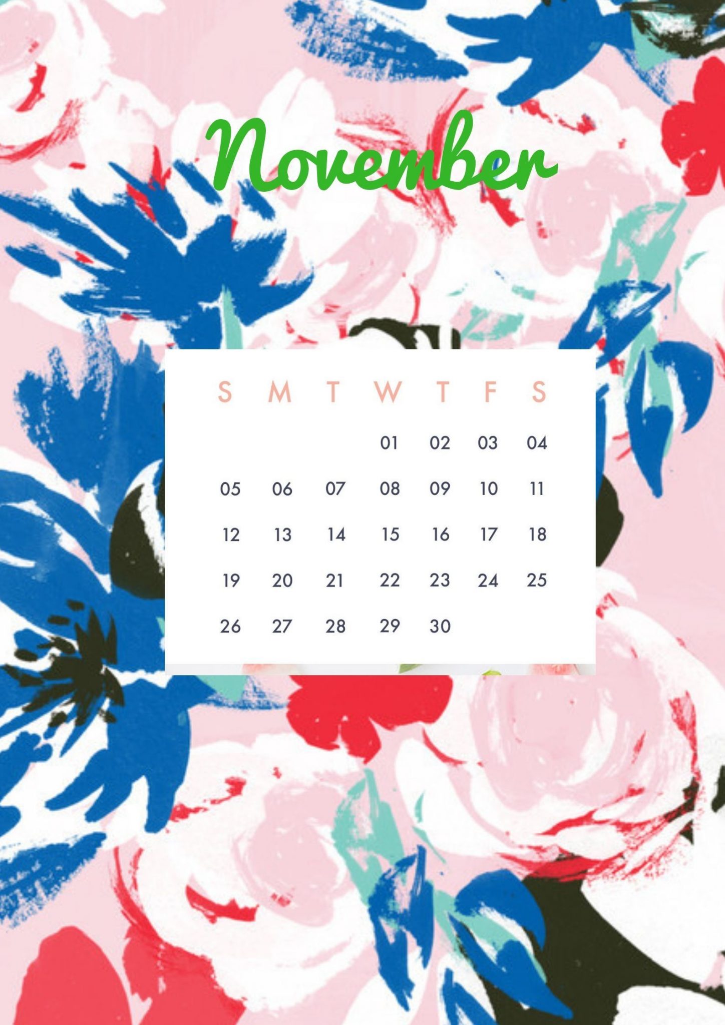Free download Floral November Calendar 2019 Cute Wallpaper for Desktop