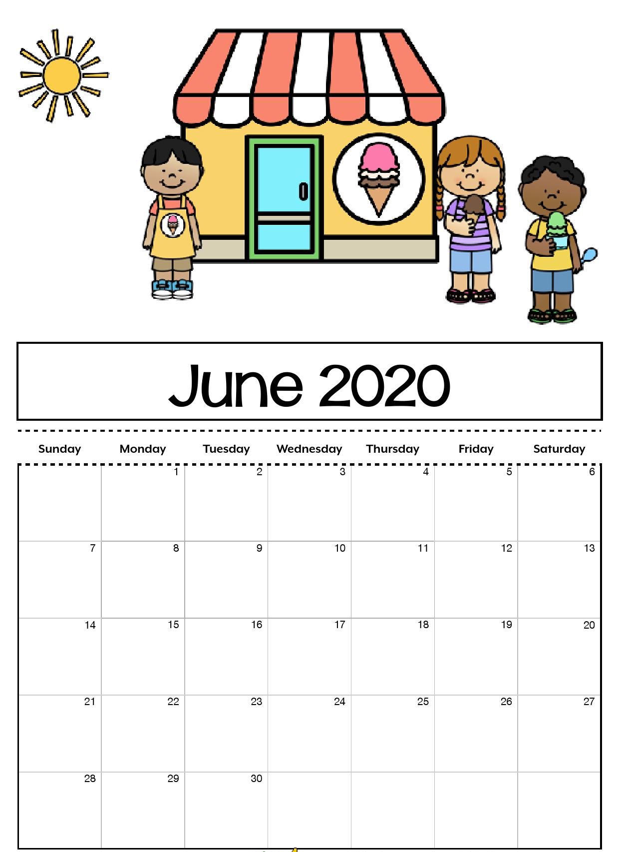 Cute June Calendar Printable For Kids