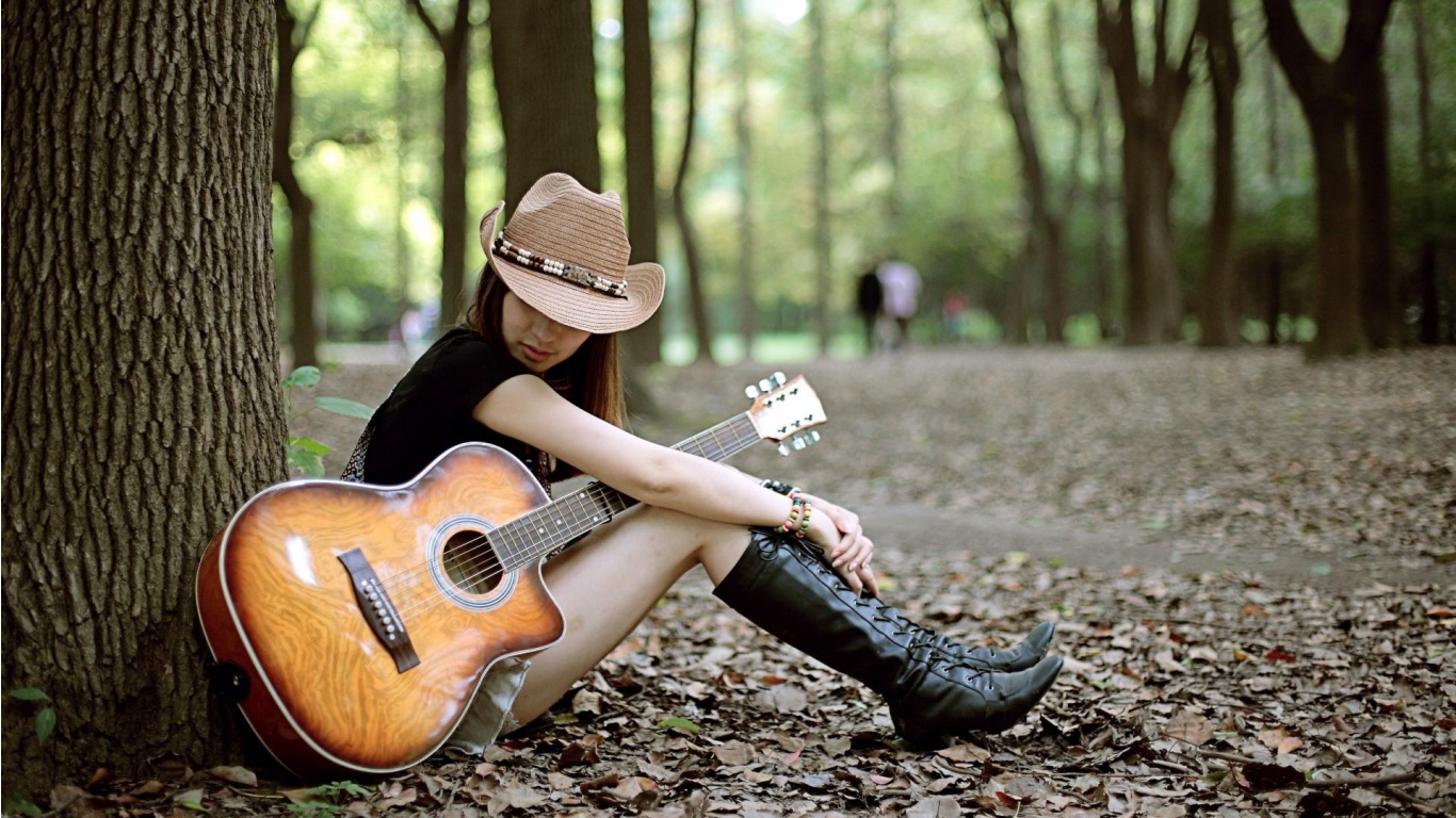 Girl With Guitar 1366 x 768 Download Close