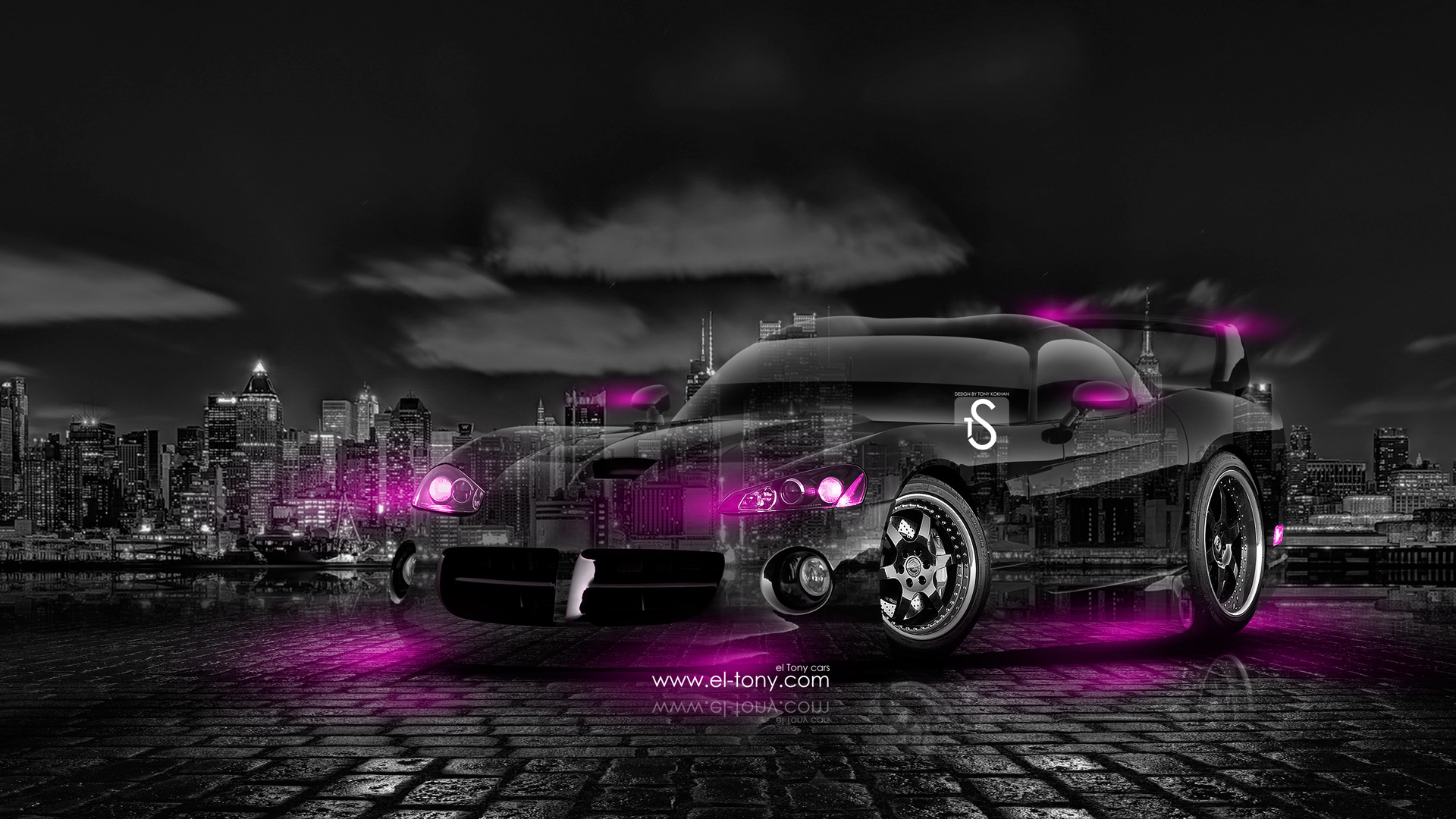 Dodge Viper Crystal City Car Pink Neon HD Wallpaper Design By
