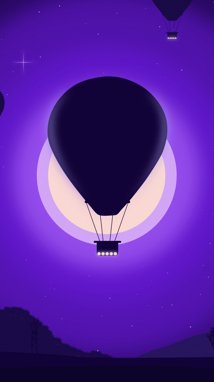 Hot Air Balloon Purple Dark Sky Silhouette Wallpaper