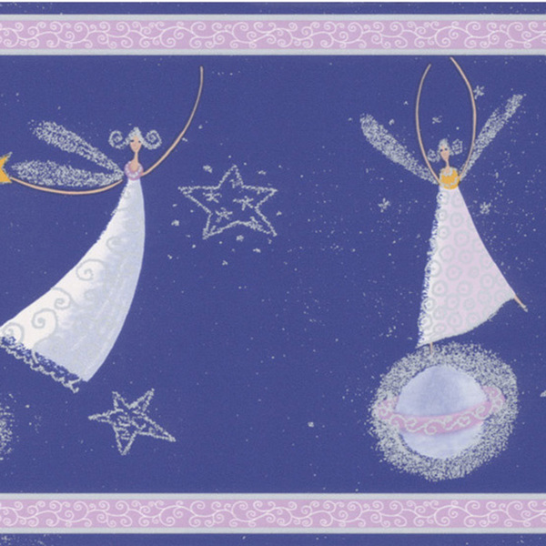 Free download Brewster Dark Blue Celestial Fairy Border Wallpaper