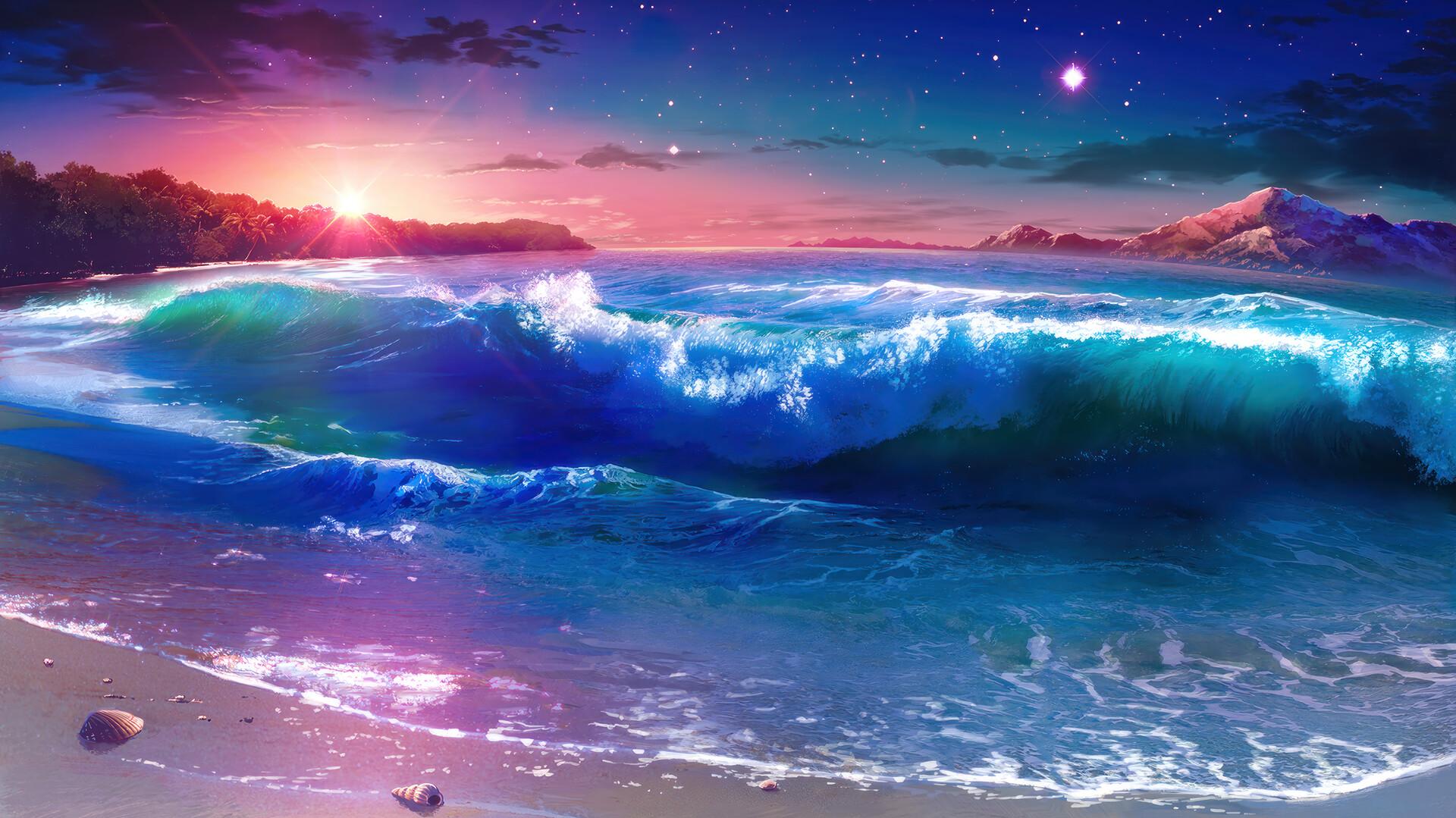 10 Hours Loop - Bioluminescent Beach, Screensaver, Live Wallpaper