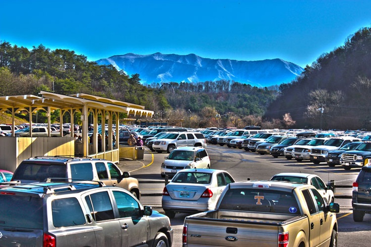 Dollywood Parking Lot With Mountains In The Background