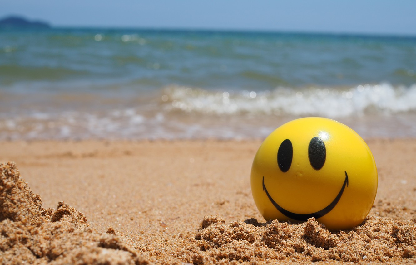 Wallpaper sand sea wave beach summer yellow the ball smile