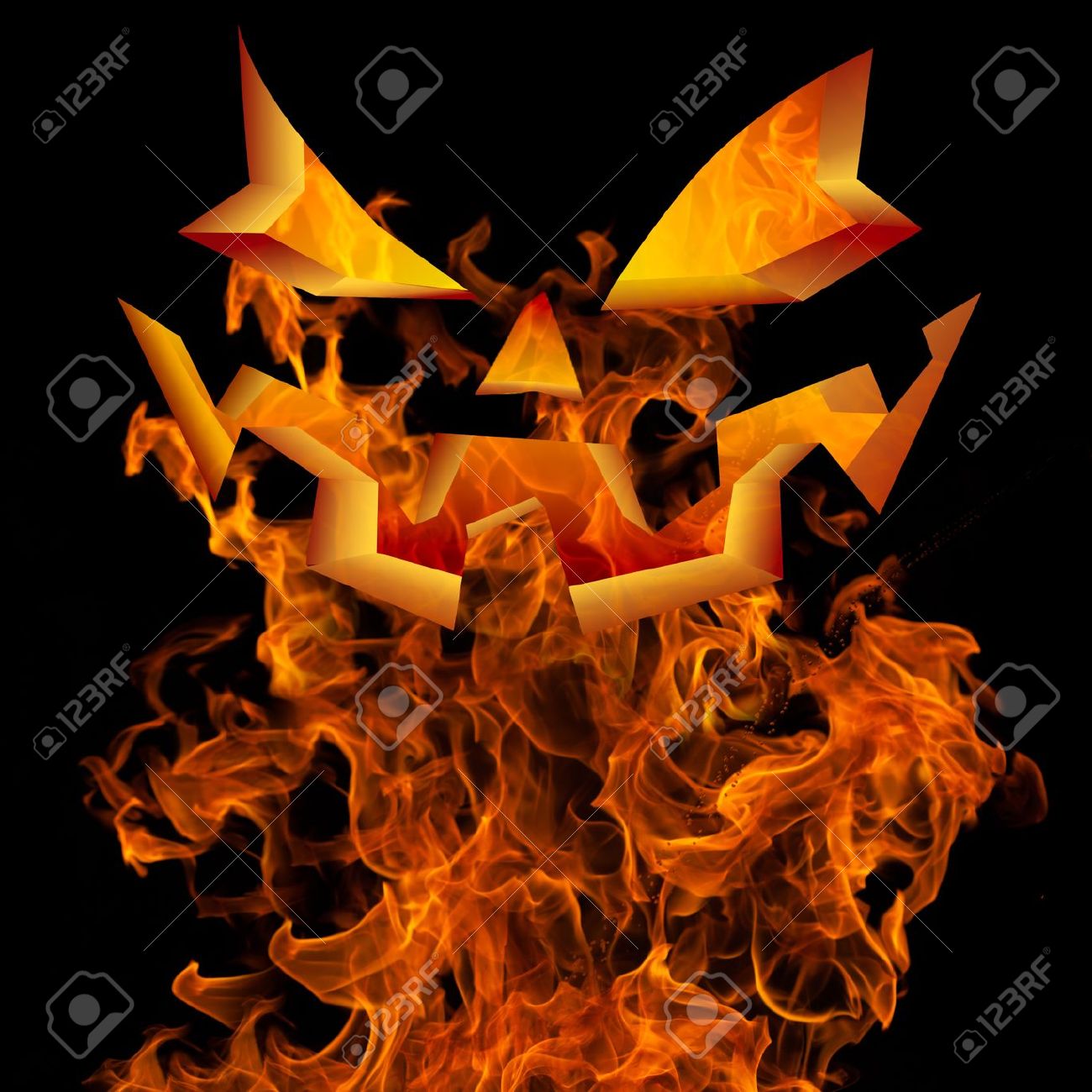 Halloween Background Design With Scary Flaming Jack O Lantern